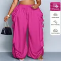 Plus size fuchsia viscose harembroek met verstelbare trekkoorden aan de zijkant - 3XL / Bottoms / Rozerood