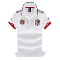 Detailed view of white men's British style polo shirt with red accents and embroidered patches - 6XL / British Embroidery Style (TS324-6 England) / White