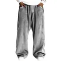 Men's retro grey wide-leg corduroy casual pants in a relaxed floor-length fit for winter. - S / Bottoms / Gray