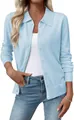 Slim fit light blue long sleeve button down knit cardigan with lapel for women - S / Tops / Light Blue