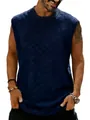 Close-up of men's blue tank top showing checkerboard jacquard texture and relaxed fit - S (Euro Size) / Tops / Navy Blue