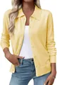 Elegant women's slim fit long sleeve knit cardigan with lapel collar in pale yellow color - S / Tops / Yellow