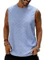 Detailed view of men's blue checkered jacquard sleeveless tank top showing fabric texture - S (Euro Size) / Tops / Sapphire Blue
