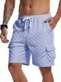 Detail view of men's checkerboard jacquard shorts showing fabric texture and pockets - S (EU Size) / Bottoms / Light Blue