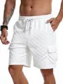 Detail view of men's white shorts with 3D checkerboard jacquard texture and cargo pockets - S (EU Size) / Bottoms / White