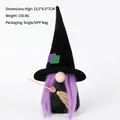 Muñeco gnomo de bruja de Halloween con pelo morado y escoba, figura decorativa 23,5 cm - Estilo Escoba de Bruja / Grafito