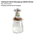 Halloween white ghost resin decorative candy jar with cork stopper and clear glass body - 5.6x5.6x12.5cm