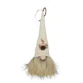 Handmade plush coffee gnome ornament with a tall white hat and coffee cup motif decoration - Beige