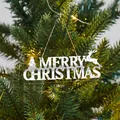 White glittery Merry Christmas hanging sign for festive holiday tree decoration 30cm - White Glitter English Sign Pendant (HF-18A031-30) / 30x9cm