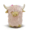 Soft pink Scottish Highland Cow plush toy with fluffy fur and floral crown detail - New Pink