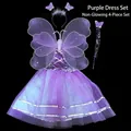 Purple butterfly fairy costume set for girls including dress and wings - One Size / Set / 4-Piece Set (Non-Glowing) / Purple