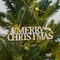 Elegant white glitter Merry Christmas hanging sign for festive tree ornament decoration - White Glitter English Sign Pendant (HF-18A031-40) / 39x15cm