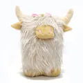 Cute Highland cow plush toy with long fluffy fur and flower headband, SKU variant. - New White