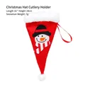 Festive Christmas hat cutlery holder bag with cute snowman motif for table decor - Snowman / 10x19cm