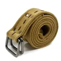 Durable 4.5cm wide heavy-duty cotton canvas belt with double D-ring buckle in khaki - Khaki / 100-135CM