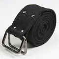 Heavy duty 4.5cm wide black canvas belt featuring a sturdy metal double D-ring buckle closure - 115cm / Black