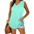 Casual mint green V-neck sleeveless tank top for women with a loose and breathable fit - S / Tops / Light Green