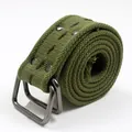 4.5cm wide military style army green canvas belt with double D-ring metal buckle - 115cm / Army Green