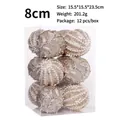 Juego de 12 bolas de Navidad oro champán con perlas y purpurina, diámetro de 8 cm. - Juego de 12 / Blanco lechoso