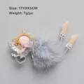 Grey plush angel Christmas tree hanging ornament with feather dress and silver wings - 17x9x5cm / Silver Gray