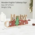 Hölzernes Merry Christmas Tischschild mit Schneeflocken und Bäumen für festliche Dekoration - Merry Christmas Baum Ornament (HG18-505)