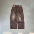 Vintage washed macha green wide-leg jeans with distressed gradient finish in SKU view - S / Mocha Brown