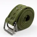Army green heavy duty canvas web belt featuring a classic double D-ring metal buckle - Army Green / 100-135CM
