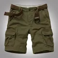 Men's army green cargo shorts with multiple pockets and fabric belt - L/32 / Bottoms / With Belt / Army Green