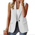 Professional sleeveless white blazer vest for women with lapels and open front. - S / Tops / White