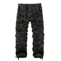 Men's loose dark camouflage cargo pants with multiple utility pockets for outdoor wear - 30/M / Bottoms / Black Camouflage (3357)