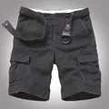 Premium men's dark grey cargo shorts with canvas belt and multi-pocket utility design - L/32 / Bottoms / With Belt / Dark Gray