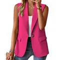 Gilet blazer senza maniche color magenta da donna con revers e chiusura a un bottone - Rosso rosa