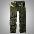 Classic men's army green cargo pants with multiple pockets and an adjustable woven belt - 30/M / Bottoms / Army Green (3357)