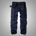 Men's loose fit navy blue multi-pocket cargo pants including a black woven belt accessory - 30/M / Bottoms / Royal Blue (3357)