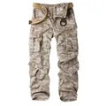 Men's digital camouflage cargo pants with multiple pockets and matching fabric belt - 30/M / Bottoms / Desert Camouflage