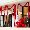 Festive red velvet ball string hanging decoration with tassels, 3 meters long with 20 balls - 8cm Red Ball String (20 Pieces/Pack) / Red