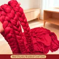 Handmade 1-meter wine red velvet braided thick rope for Chinese New Year home decoration - Red Braided / 1m / Red
