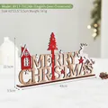 Handgefertigtes Merry Christmas Holzschild für den Tisch mit Rentier- und Baumdekor - Englisch Hirsch Rentier Ornament (XY17-70124A)
