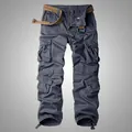 Durable multi-pocket cargo pants in dark grey with canvas belt - 30/M / Bottoms / Dark Gray