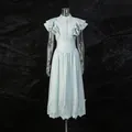 Light blue vintage two-piece set featuring ruffle sleeves and detailed lace hemline - S / Top And Bottom / Green