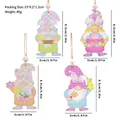 Set of 4 cute wooden Easter gnome hanging ornaments with bunny ears and dimensions - Faceless Gnome Easter Pendant / 8 Pieces/Wooden Box