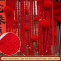 Decorative 2m red velvet braided rope hanging ornament with soft velvet balls for festivals - Braided Iceland Wool Cord (2m) / Red