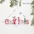 Dekoratives hölzernes Weihnachtsschild mit Rentier und Baum Motiven, Größe 38,5x13cm - Hirsch Englisch Schild Anhänger (XY19-91368A)