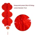 Rote 3er-Serie Wabenpapierlaternen für das Mondneujahr, 15 cm Durchmesser - 3er-Kette / 20cm / Rot
