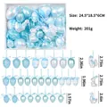 Set of 30 blue and white painted Easter eggs rabbit and chicken pendants in a gift box - 30Pcs Pack / Sky Blue