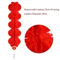 Traditionelle rote Waben-Papierlaternen-Kette für das chinesische Neujahrsfest, 5er Set - Fünffach-Kette / 25cm / Rot