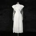 Vintage romantic white dress set with flutter sleeve top and lace hem A-line skirt - S / Top And Bottom / White