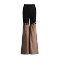 Elegantes pantalones acampanados bicolores con parte superior negra y denim marrón chic - S / Caqui