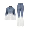 Ensemble deux pièces décontracté avec chemise en jean dégradé bleu et blanc et pantalon - M / Haut Et Bas / Bleu