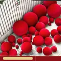 Pack of 5 red 8cm velvet flocked balls for Chinese New Year festive party decorations. - 8cm Velvet Balls (5 Pieces/Pack) / Red